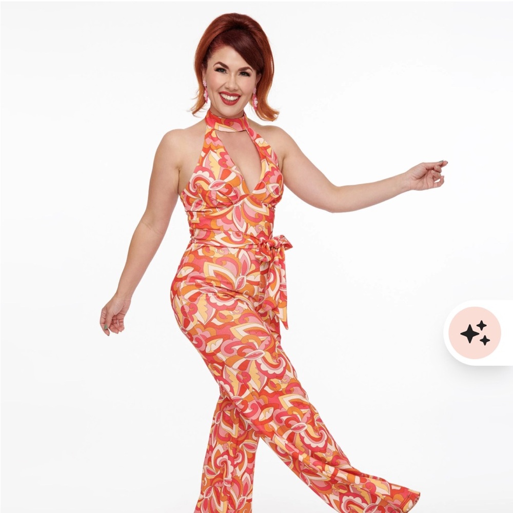 Smak Parlour Orange Psychedelic Paisley Halter Jumpsuit